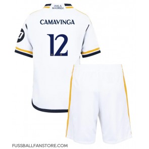 Real Madrid Eduardo Camavinga #12 Replik Heimtrikot Kinder 2023-24 Kurzarm (+ Kurze Hosen)